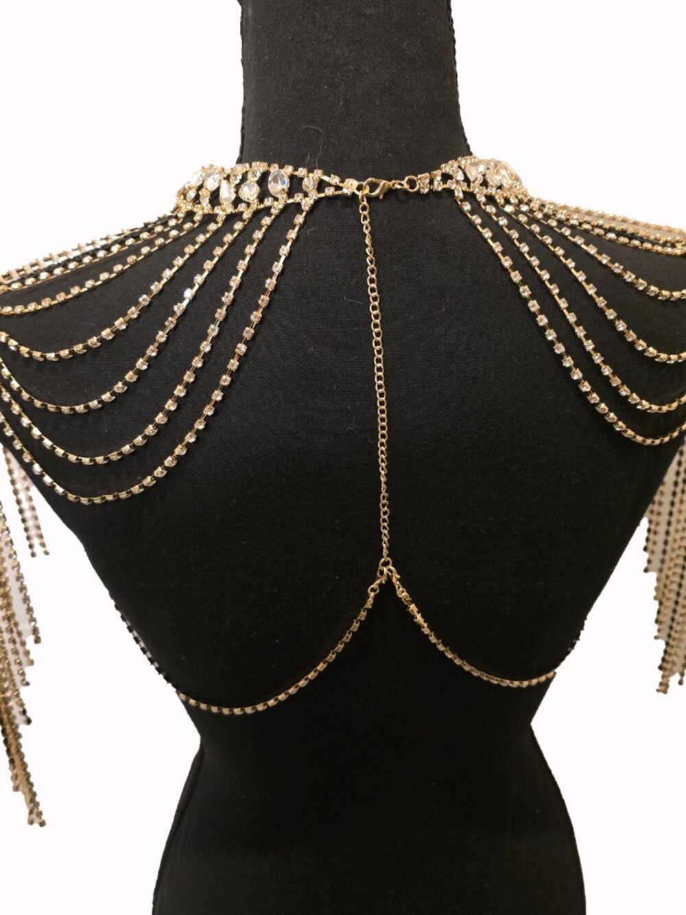 Beautiful Gold Fashion Top Shoulder Rhinestone Jeweled Statement Piece - Picture 4 of 6